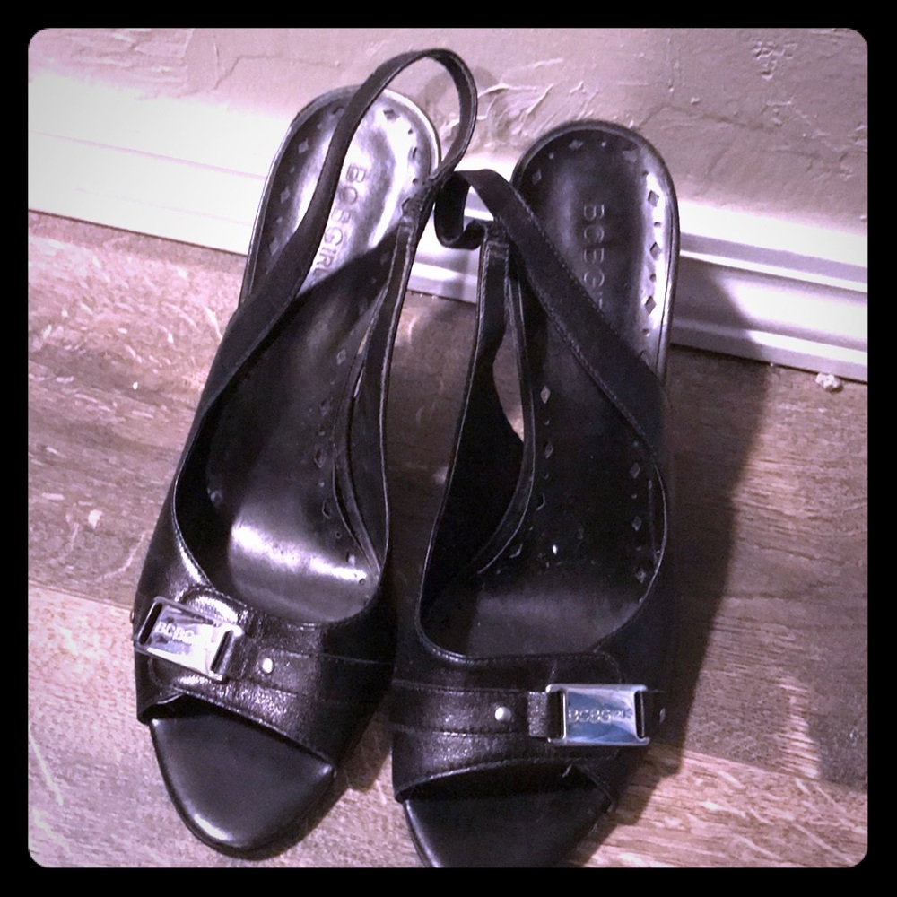 Black open toes sling back heels
